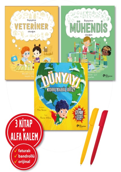 Alfa Kalem+Marnie Willow 3 Kitap (Büyüyünce Veteriner+Mühendis Olacağım+Dünyayı Koruyabiliriz)