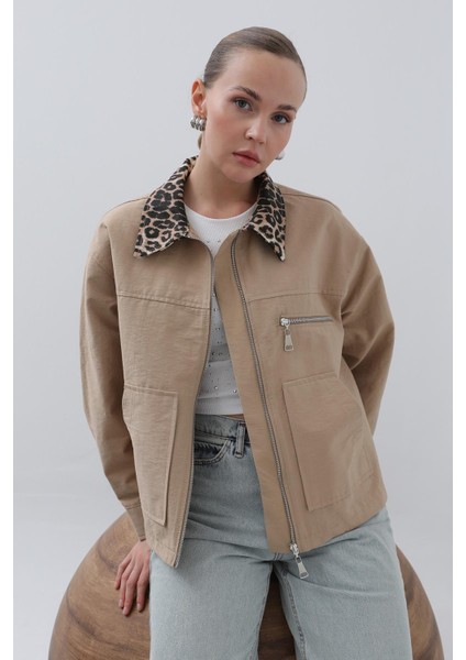 Kadın Garni Detaylı Kısa Ceket -32115CKT - Camel