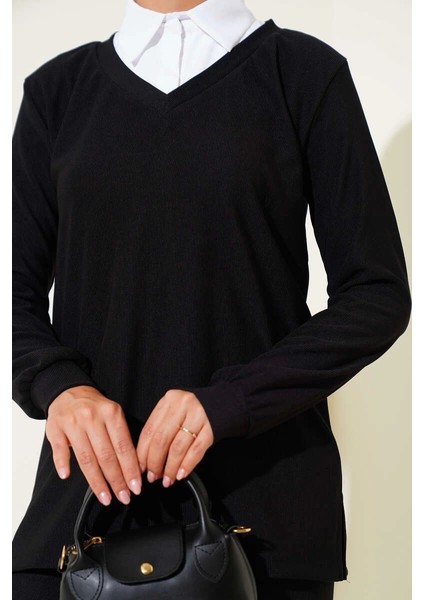 Gömlek Yaka Fitilli Salaş Ikili Takım Siyah T4300 modelleri