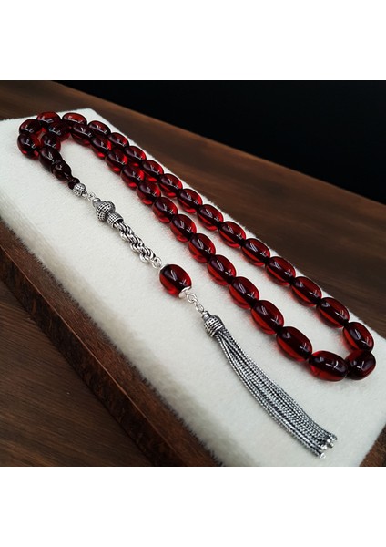 Gümüş Püskül Çay Rengi Sıkma Kehribar Tesbih fiyatları