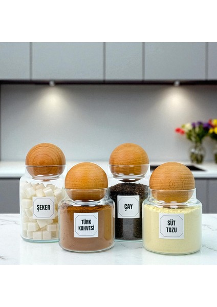 Ahşap Top Kapaklı Cam Çay Şeker Türk Kahvesi Süt Tozu Saklama Kavanozu Kahve Köşesi Etiket Hediyeli fiyatları