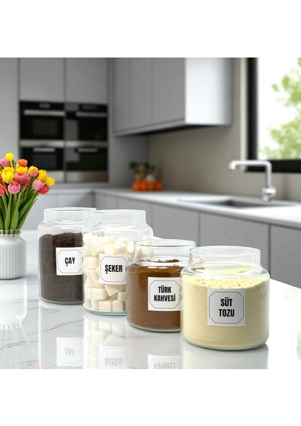 Ahşap Top Kapaklı Cam Çay Şeker Türk Kahvesi Süt Tozu Saklama Kavanozu Kahve Köşesi Etiket Hediyeli