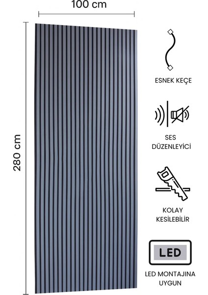 Akustik Duvar Paneli Antrasit 100 x 280 cm