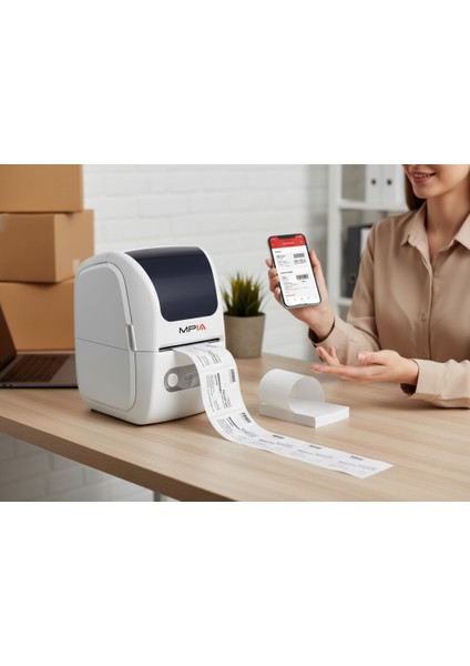 Wireless Taşınabilir/portatif Tasarım Etiket Yazıcısı Beyaz