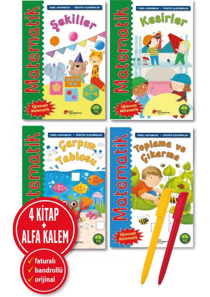 Alfa Kalem+Rosie Neave 4 Kitap (Şekiller+Kesirler+Çarpım Tablosu+Toplama ve Çıkarma) Eğitici Yeni