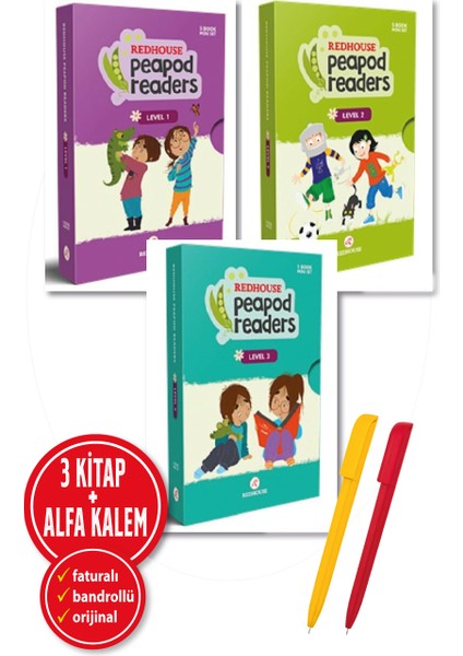 Alfa Kalem+ Eğitici 3 Kitap (Peapod Readers 1-2-3) Ingilizce Yeni Redhouse Yayınları