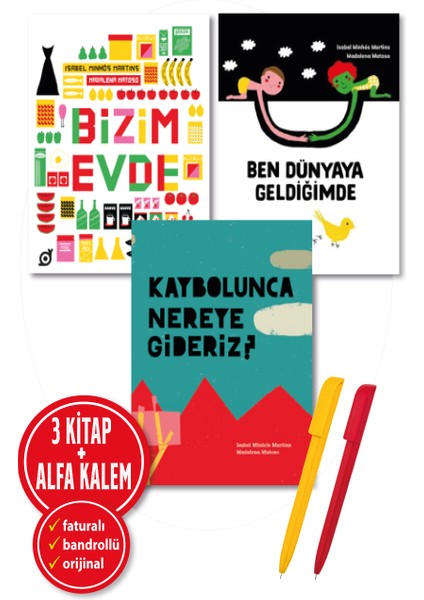 Alfa Kalem+Isabel Minhos 3 Kitap (Bizim Evde+Ben Dünyaya Geldiğimde+Kaybolunca Nereye)