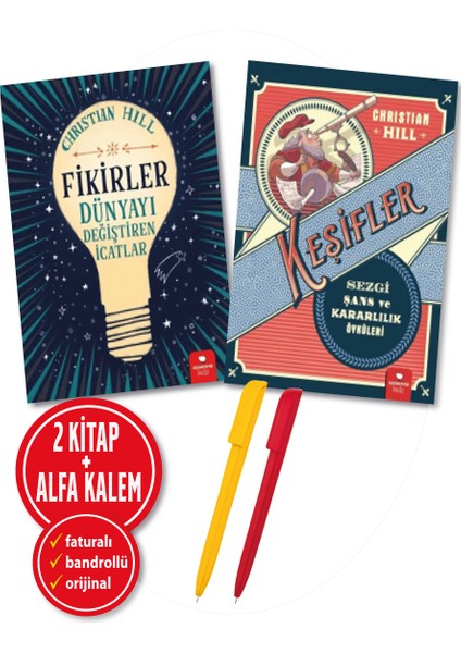 Alfa Kalem+Christian Hill 2 Kitap (Fikirler-Dünyayı Değiştiren Icatlar+ Keşifler-Sezgi Şans ve K.)