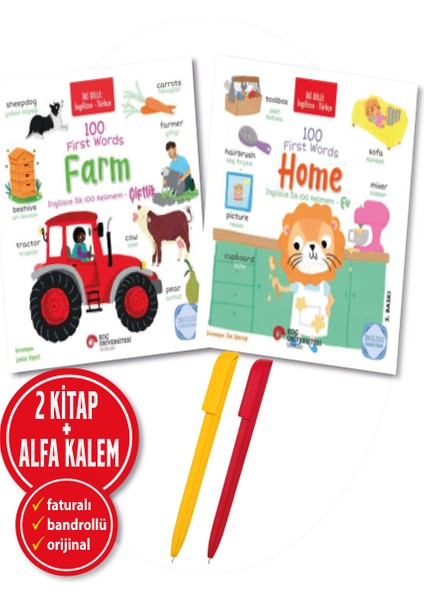 Alfa Kalem+Eğitici 2 Kitap (100 First Words Farm + Home) Ingilizce Yeni Koç Üniversitesi Yayınları