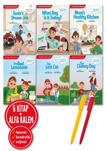 Alfa Kalem+Sarah Sweeney 6 Kitap(Dream Job+What Day Is It Today+Kitchen+Lemonade+Cat+Clumsy)