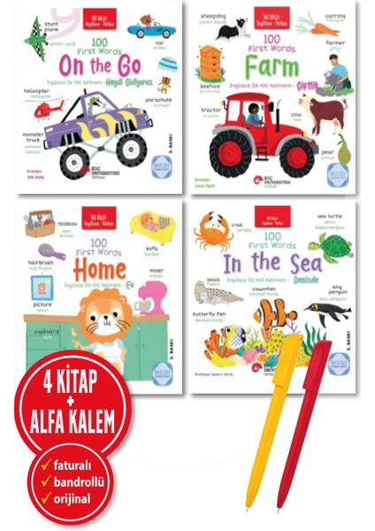 Alfa Kalem+Eğitici 4 Kitap (100 First Words On The Go+Farm+Home+In The Sea) Ingilizce Yeni Koç Üni