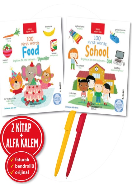 Alfa Kalem+Becky Miles 2 Kitap (Ingilizce Ilk 100 Kelimem- Yiyecekler+Okul) Eğitici Yeni Koç Üni
