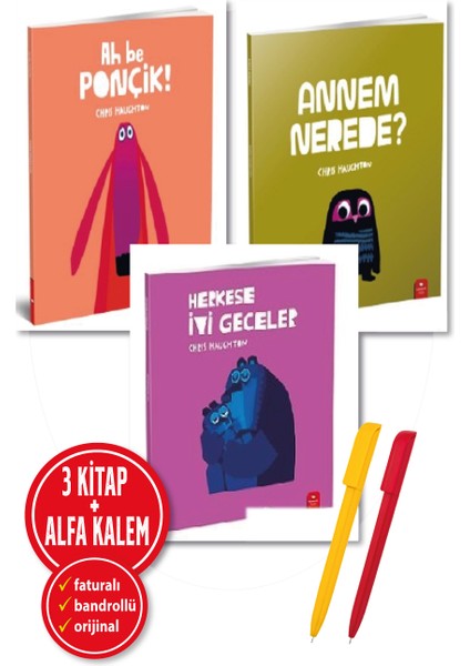 Alfa Kalem+Chris Haughton 3 Kitap (Ah Be Ponçik+Annem Nerede+Herkese Iyi Geceler) Hikaye Yeni