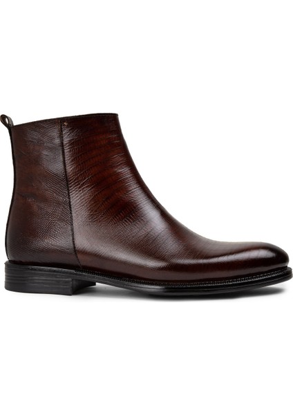 Hakiki Deri Kahverengi Fermuarlı Erkek Bot - 01921MKHVC04