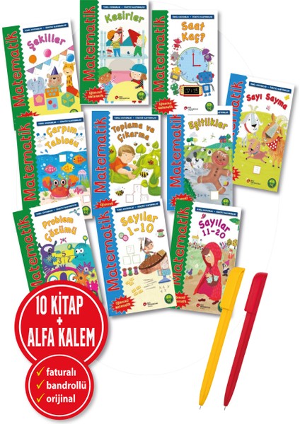 Alfa Kalem+Rosie Neave 10 Kitap (Şekiller+Kesiler+Saat Kaç?+Çarpım Tablosu+Toplama)