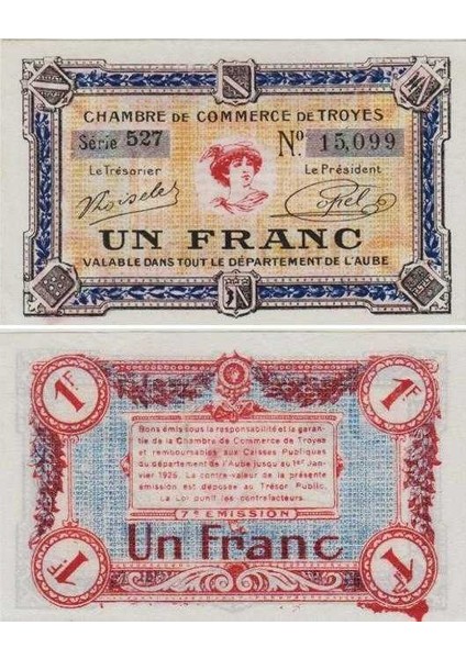 Fransa 1 Frank. Son Geçerlilik Tarihi 1926 Çil Kondisyon.