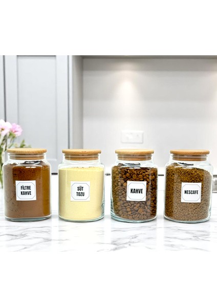 4'lü Ahşap Vakum Kapaklı Cam Filtre Kahve Süt Tozu Kahve Türk Kahvesi Saklama Kavanozu Seti 800 ml indirimleri