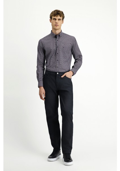 Uzun Kol Regular Fit Ekose Düğmeli Yaka Pamuk Gömlek