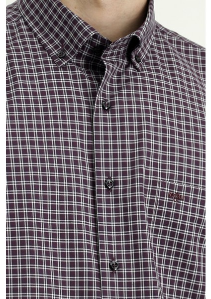 Uzun Kol Regular Fit Ekose Düğmeli Yaka Pamuk Gömlek