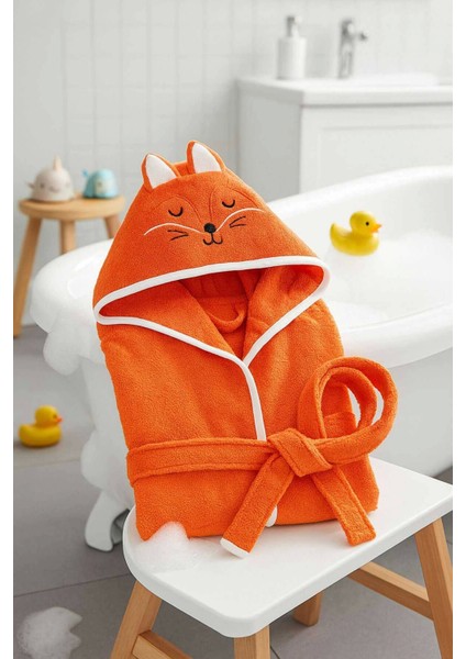 Kapşonlu Unisex %100 Pamuklu Çocuk Banyo Bornozu Fox fiyatları