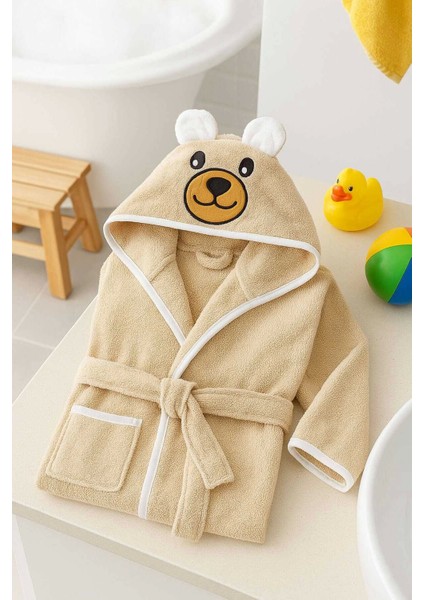 Kapşonlu Unisex %100 Pamuklu Çocuk Banyo Bornozu Bear fiyatları