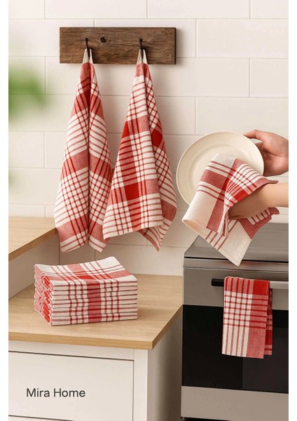 10 Lu Lüks Bulaşık Kurulama Bezi ve Mutfak Peçetesi 50X70 cm Daily Kırmızı