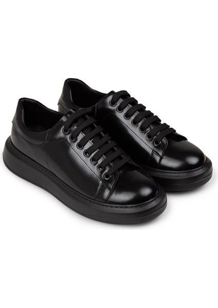 Erkek Hakiki Deri Siyah Sneaker Ayakkabı - 01990MSYHP06 fırsatları