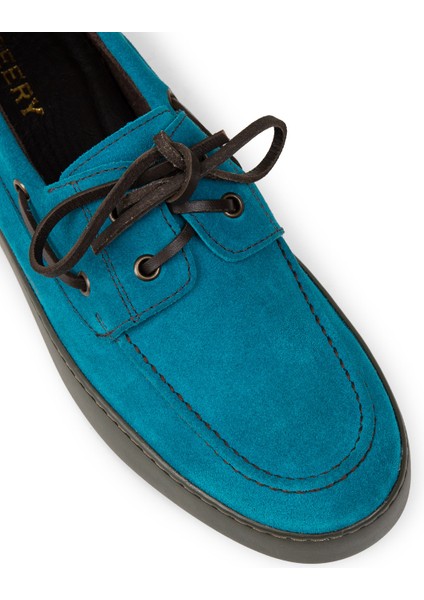 Erkek Hakiki Süet Turkuaz Günlük Marin Ayakkabı - 01952MTRKC01 indirimleri