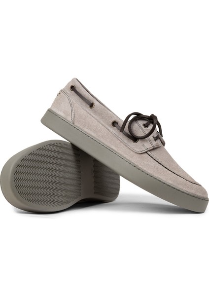 Erkek Hakiki Süet Gri Günlük Marin Ayakkabı - 01952MGRIC01 modelleri