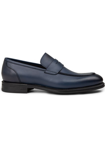 Erkek Hakiki Deri Lacivert Klasik Loafer Ayakkabı - 01995MLCVC01