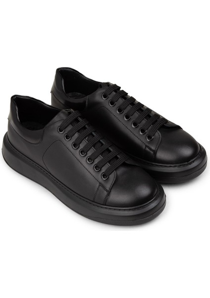 Erkek Hakiki Deri Siyah Sneaker Ayakkabı - 01990MSYHP04 fırsatları