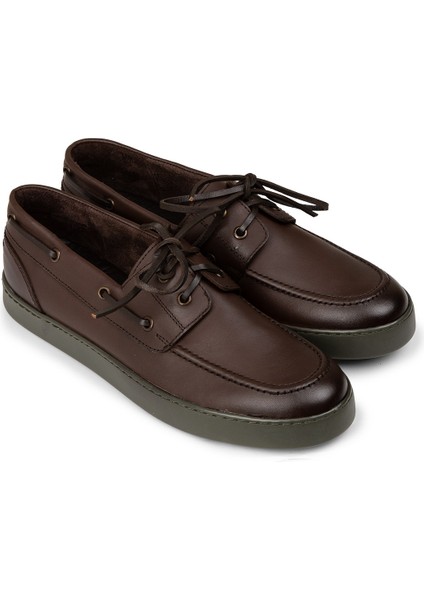 Erkek Kahverengi Hakiki Deri Günlük Marin Ayakkabı - 01952MKHVC05 fırsatları