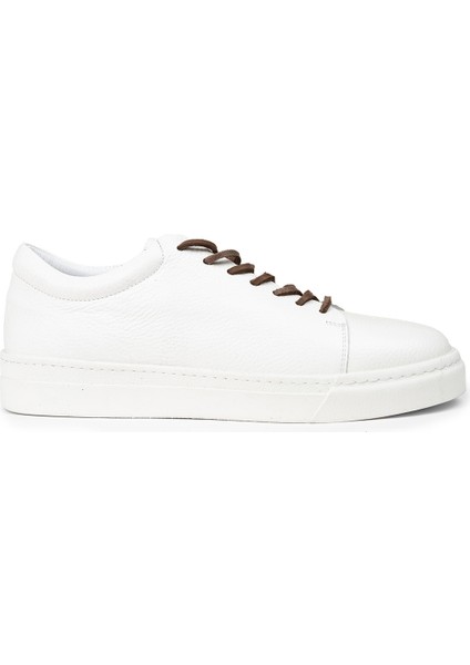 Erkek Hakiki Deri Beyaz Sneaker Ayakkabı - 02004MBYZC01