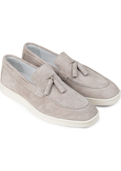 Erkek Gri Hakiki Süet Püsküllü Loafer Ayakkabı - 01994MGRIC02 fırsatları