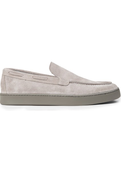 Erkek Hakiki Süet Gri Loafer Ayakkabı - 01993MGRIC01