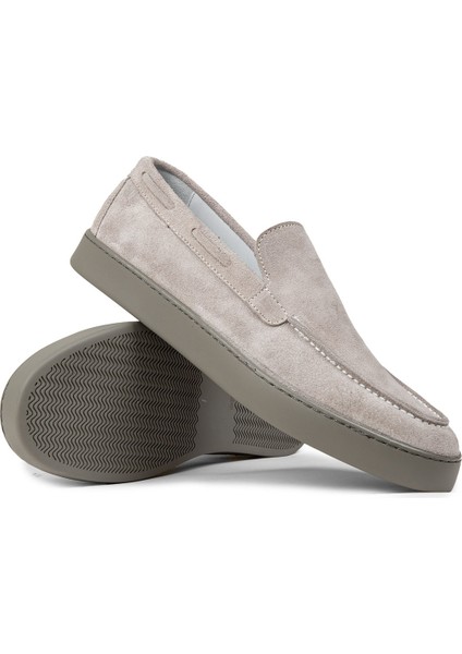 Erkek Hakiki Süet Gri Loafer Ayakkabı - 01993MGRIC01 modelleri