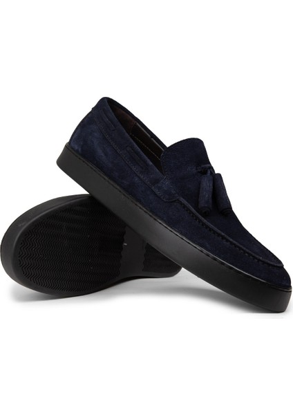Erkek Hakiki Süet Lacivert Püsküllü Loafer - 01994MLCVC01 modelleri