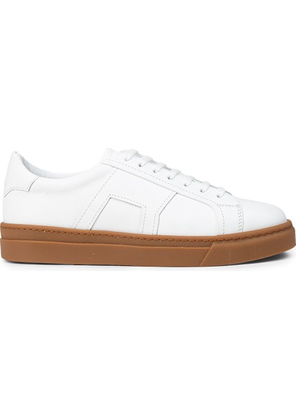 Erkek Hakiki Deri Beyaz Sneaker Ayakkabı - 02002MBYZC03