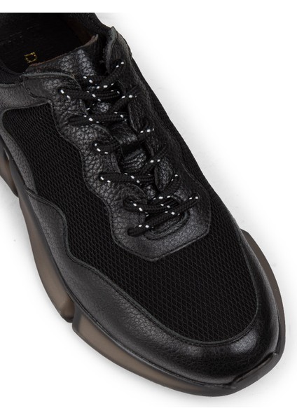 Erkek Siyah Hakiki Deri Sneaker Ayakkabı - 01725MSYHE09 indirimleri