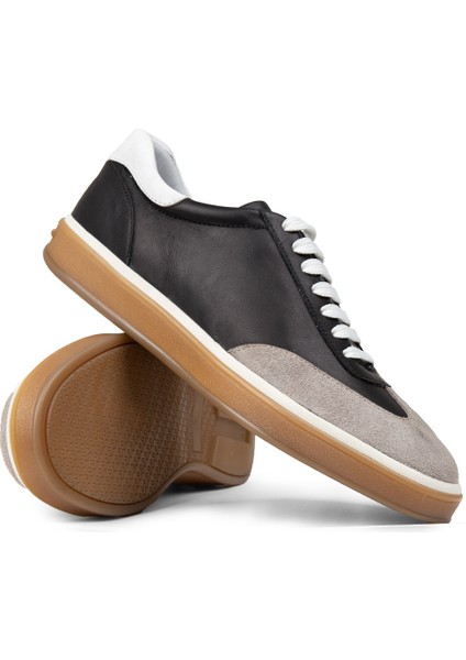 Erkek Hakiki Deri Siyah Sneaker Ayakkabı - 01997MSYHC01 modelleri