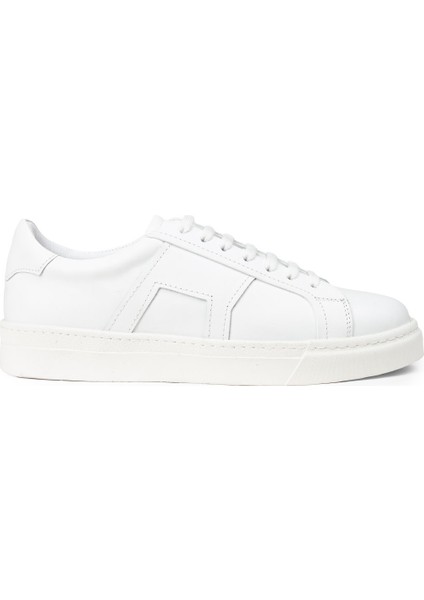 Erkek Beyaz Hakiki Deri Sneaker Ayakkabı - 02002MBYZC01