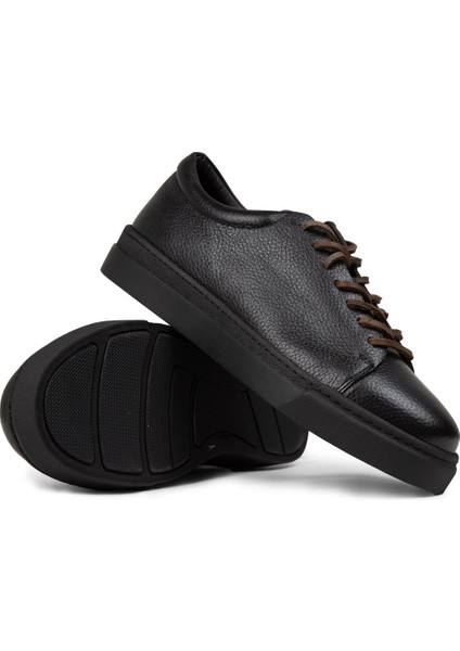 Erkek Hakiki Deri Siyah Sneaker Ayakkabı - 02004MSYHC01 modelleri