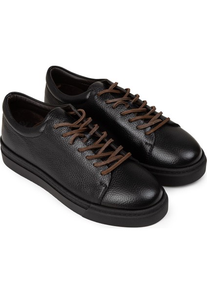 Erkek Hakiki Deri Siyah Sneaker Ayakkabı - 02004MSYHC01 fırsatları