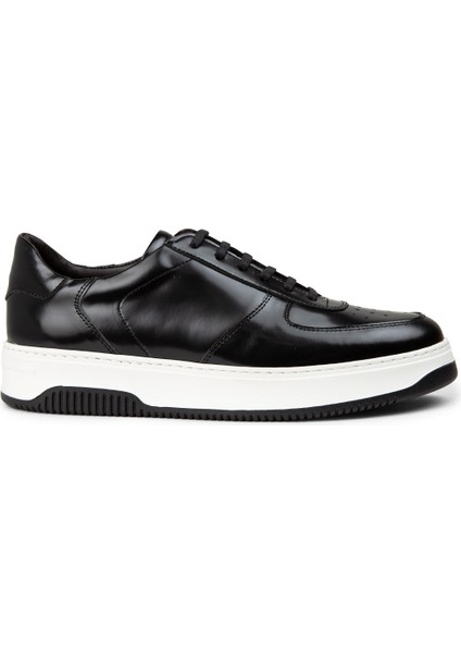 Erkek Hakiki Deri Siyah Sneaker Ayakkabı - 01965MSYHE09