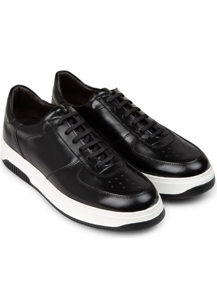Erkek Hakiki Deri Siyah Sneaker Ayakkabı - 01965MSYHE09 fırsatları