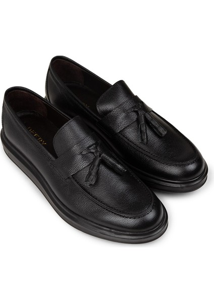 Erkek Hakiki Deri Siyah Püskül Detaylı Loafer - 01587MSYHP12 fırsatları