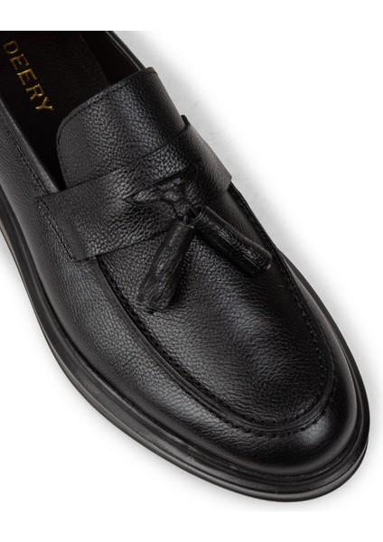 Erkek Hakiki Deri Siyah Püskül Detaylı Loafer - 01587MSYHP12 indirimleri