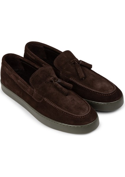 Erkek Hakiki Süet Kahverengi Püsküllü Loafer - 01994MKHVC01 fırsatları