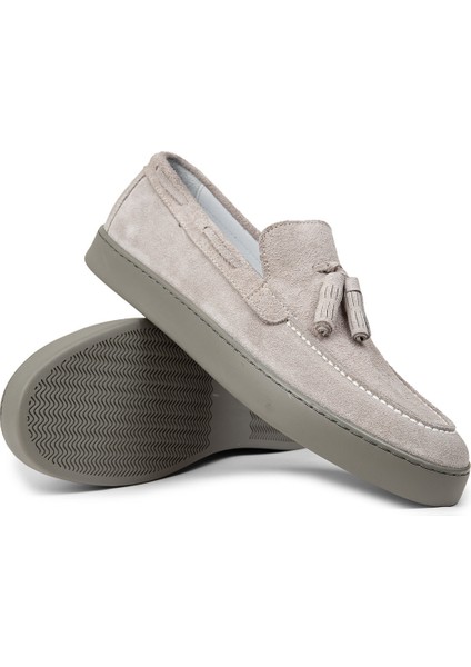 Erkek Hakiki Süet Gri Püsküllü Loafer Ayakkabı - 01994MGRIC01 modelleri