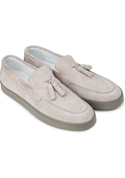 Erkek Hakiki Süet Gri Püsküllü Loafer Ayakkabı - 01994MGRIC01 fırsatları